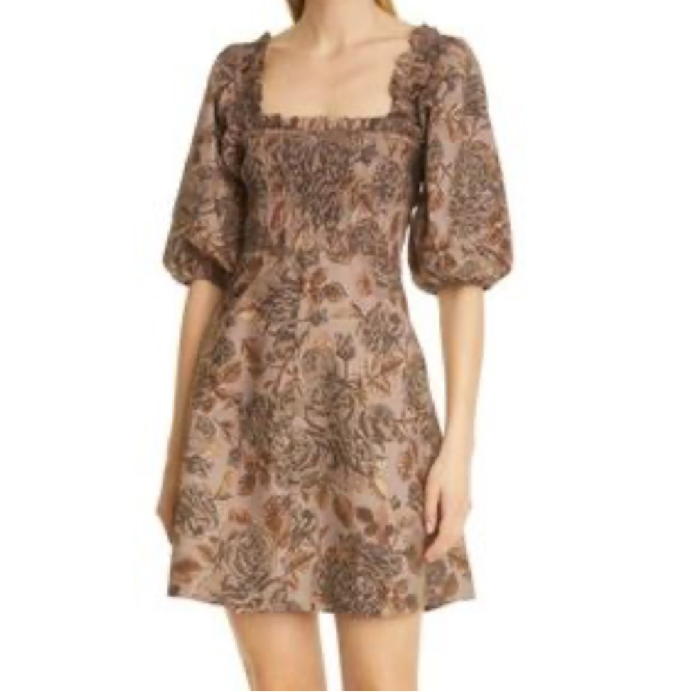 Ganni Brown Floral Mini Dress